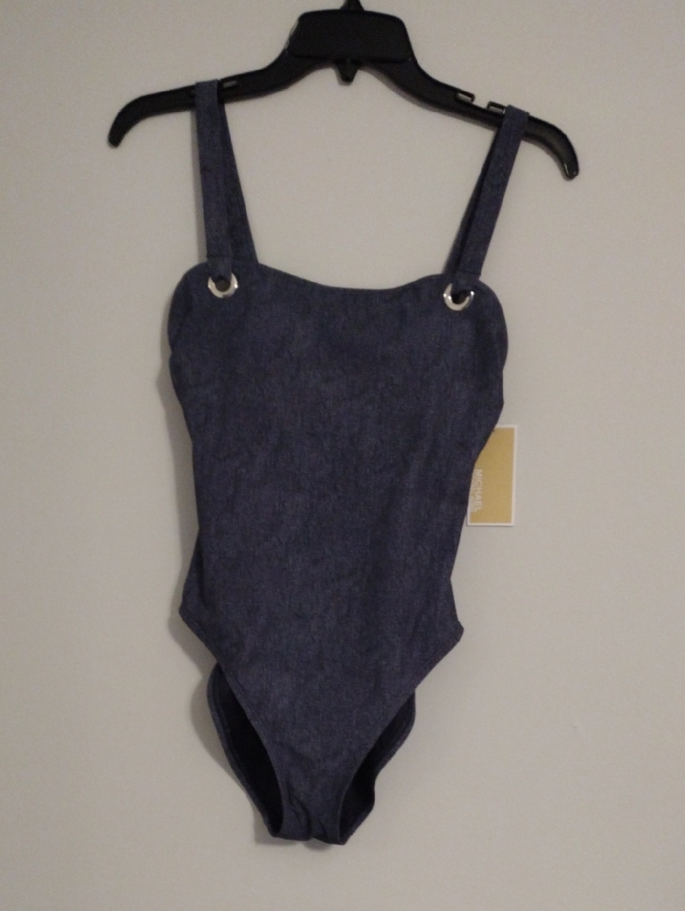 Michael Kors Denim-Look One-Piece Swimsuit with Grommet Strap - Navy